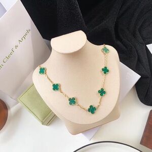 Van Cleef & Arpels Gold Necklace with Green Clover Motifs